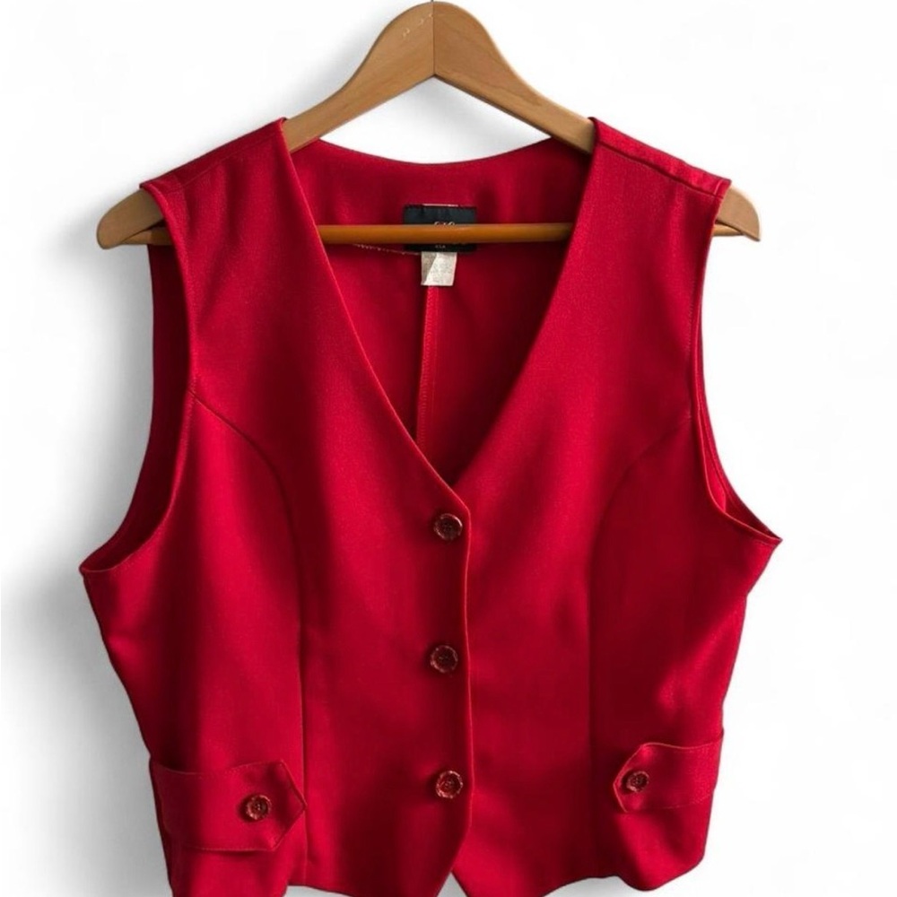 Vibrant Vintage Red Sleeveless Vest by Michel USA